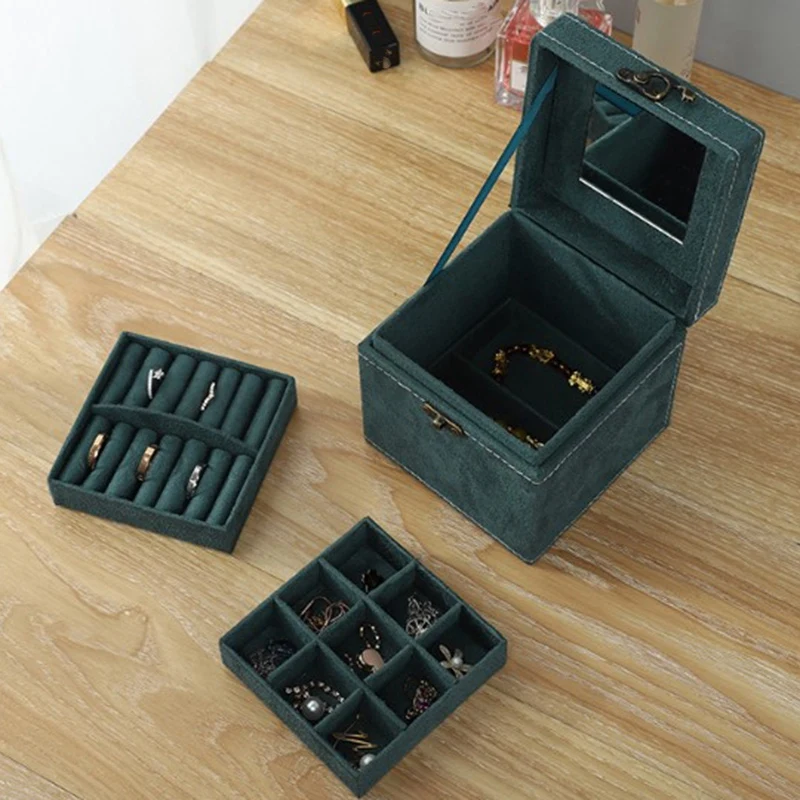 

Jewelry Box Storage Box for Women Girls, Double Jewelry Display Storage Box Necklace Earring Bracelet Ring Watch-Green