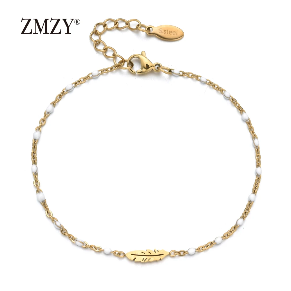 white ZMZY минимализм Bijoux Тонкий готический винтажный браслет с перьями для женщин очаровательный из нержавеющей стали цепочка ювелирные изделия подарок для девочек mujer pulseras - Окраска металла: white