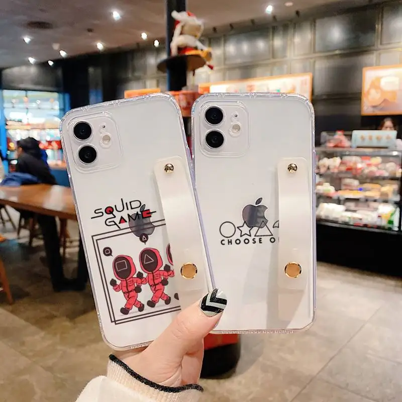 

Squid Game TV 456 Phone Case Wrist Strap For iPhone 7 8 11 12 X XS XR MINI Pro Max Plus Hand Band Transparent Clear shell