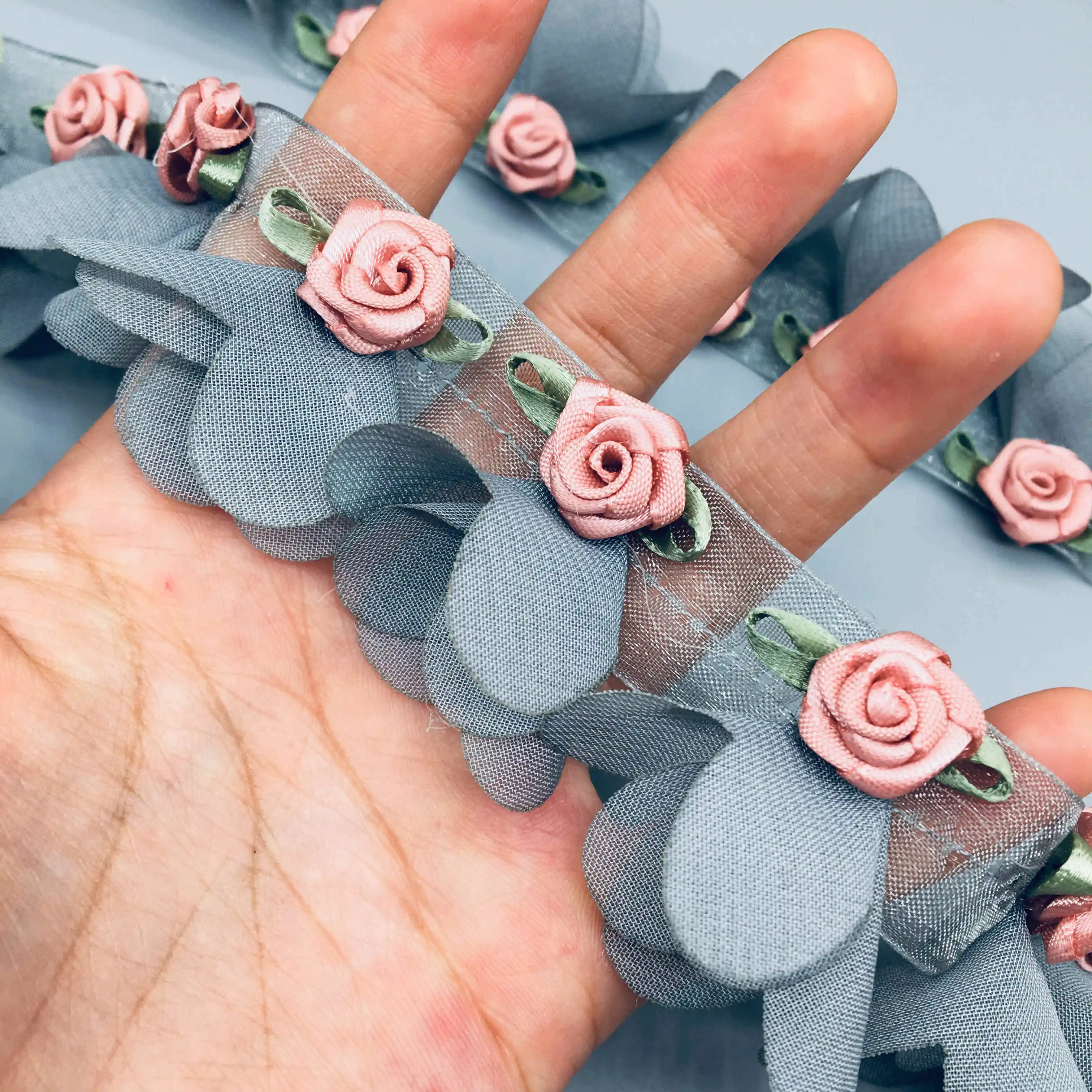 30 шт. серая Роза цветы 3D шифоновый кластер кружевная отделка украшение для платья