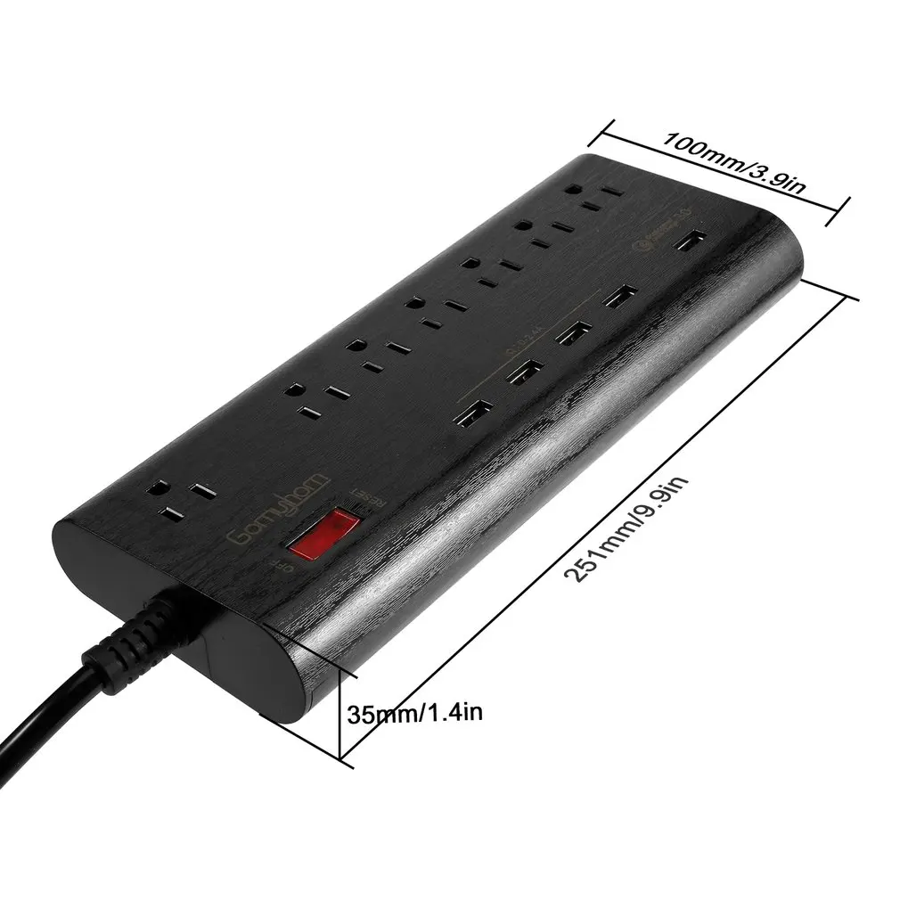 Сетевое зарядное устройство USB с 7 розетками 1 портом QC 3 0 и 4 умными удлинителями