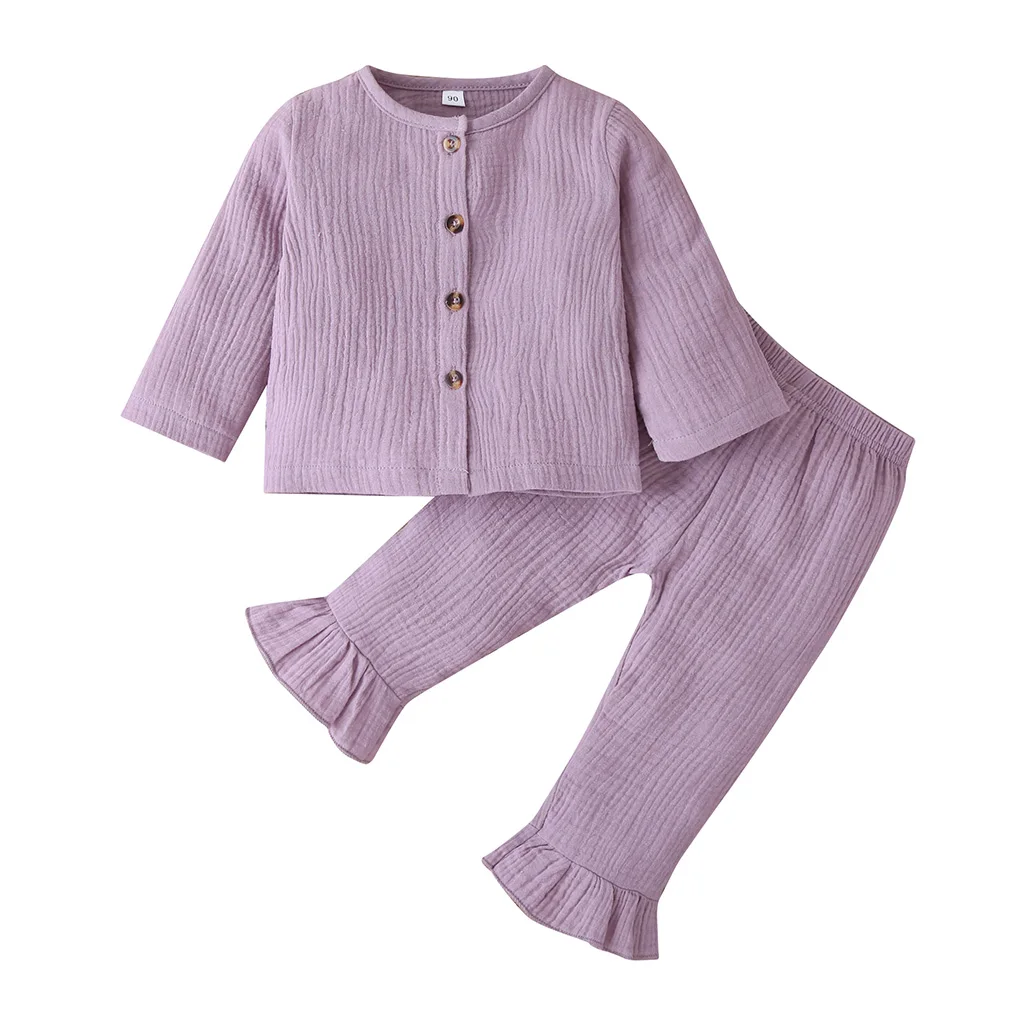 

0-24M Newborn Baby Boy Girl Autumn Clothing Set 2Pcs Long Sleeve Cotton Solid O-Nect Coat Pant Outfit Set