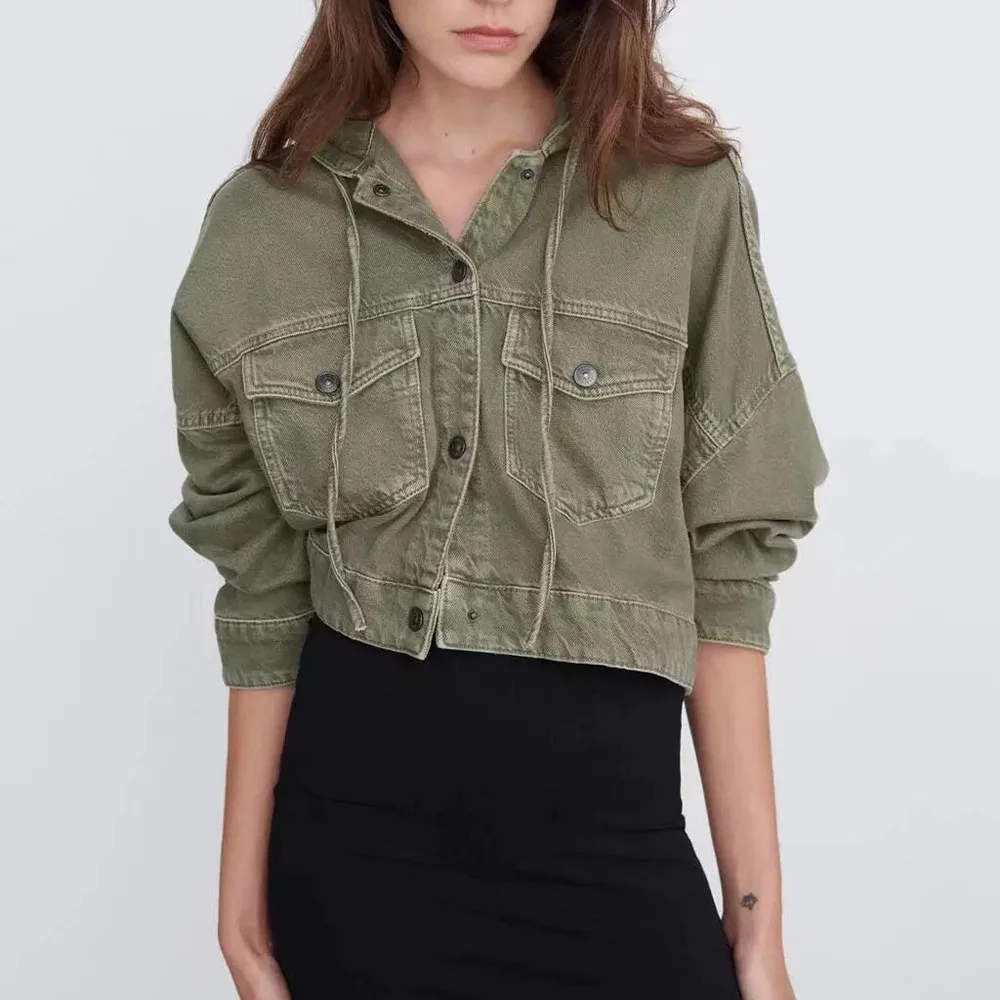 

2021 Spring And Autumn New Style Korean Loose Women's Denim Jacket Long-sleeved Short Hooded Jacket Top