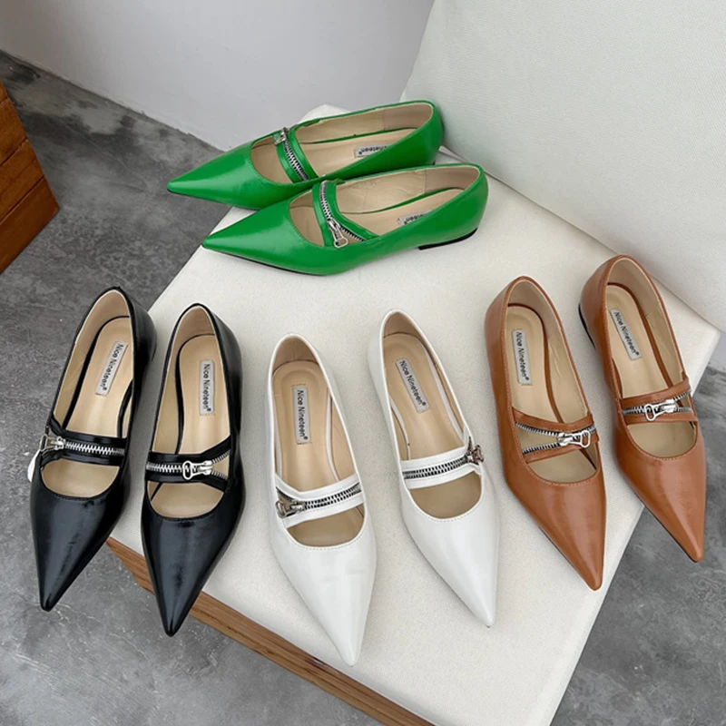 

Женские туфли на плоской подошве, с острым носком, без застежки-молнии