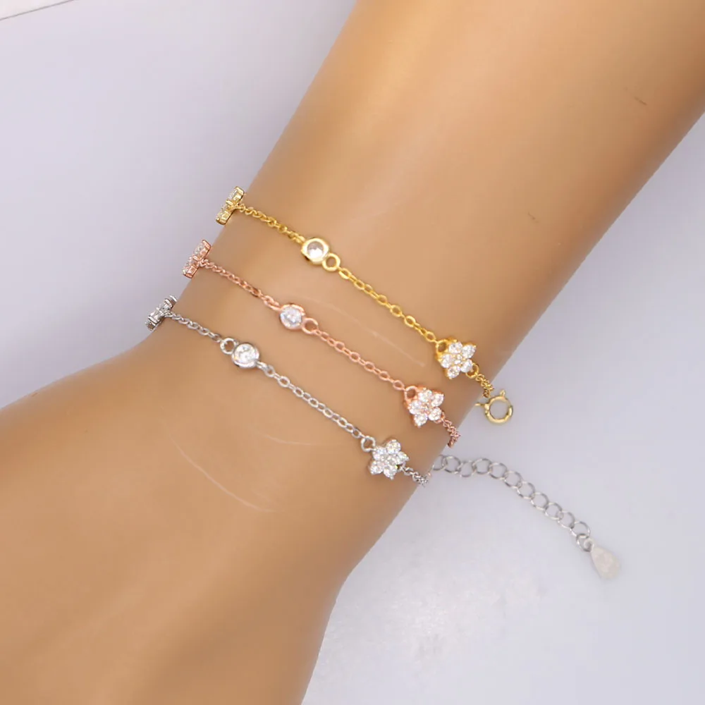 Акция изящный Cz браслет в виде цветка с блестящим покрытием 925 Настоящее Высокое