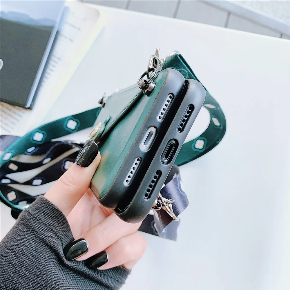 

Camellia Back Cover bag with Strap for Iphone 11 Credit Card Phone Case Wallet Crossbody Long Chain for IPhone 11 Pro Max bag