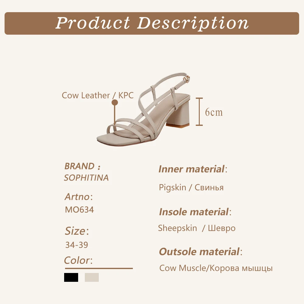 

SOPHITINA New Stylish Sandals High Quality Genuine Leather Handmade Sandals Casual 6cm High Heel Back Strap Women Shoes MO634