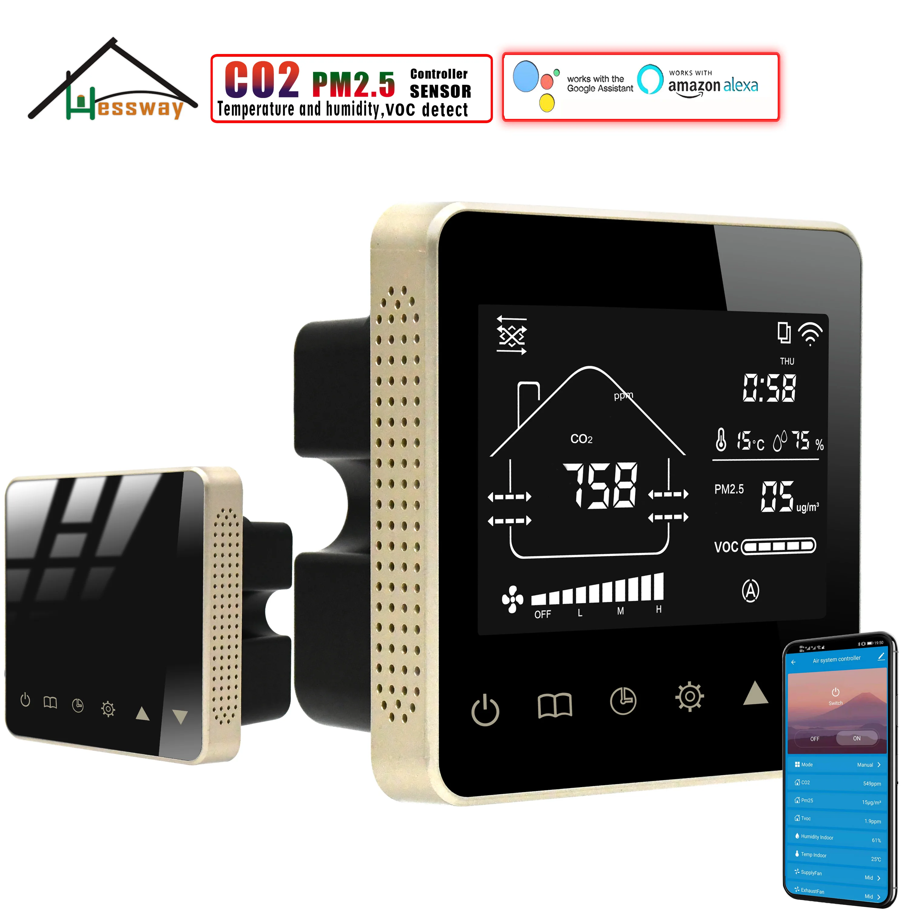 Датчик температуры и влажности HESSWAY VOC PM2.5 CO2 контроль/монитор Wi-Fi для системы