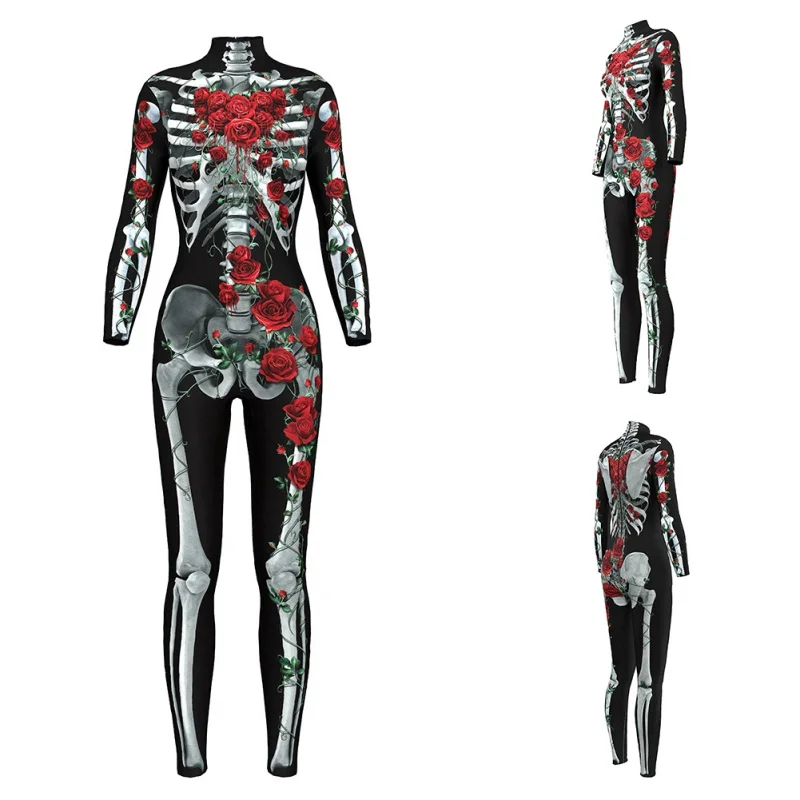 Хэллоуин 3D цифровой печати шип красный розовый комбинезон скелет дамы тонкий