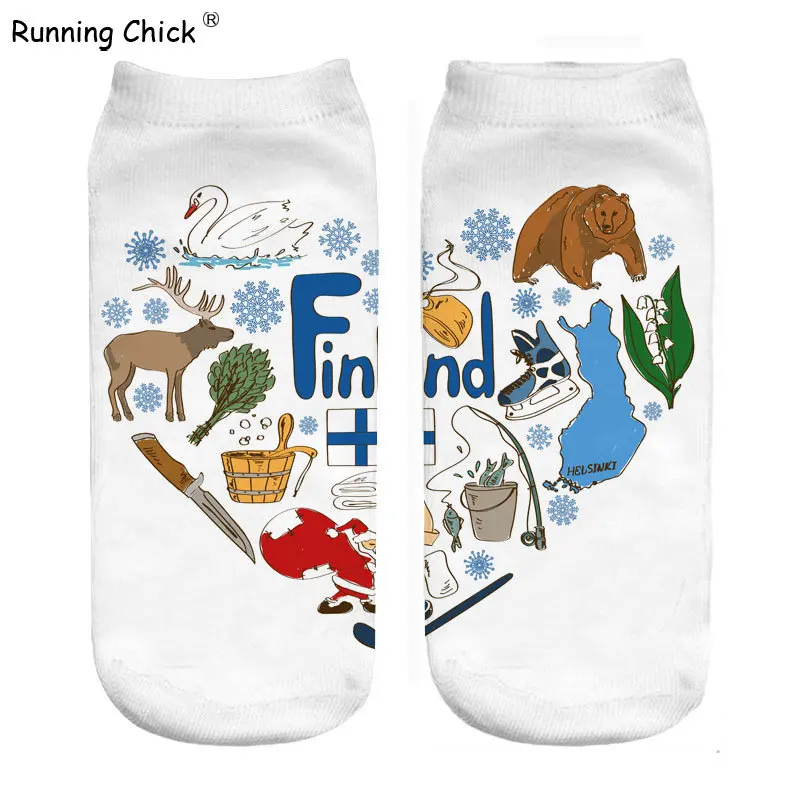 Бегущие цыпленок Финляндия Любовь 3d печать Смешные Носки для беременных оптовая