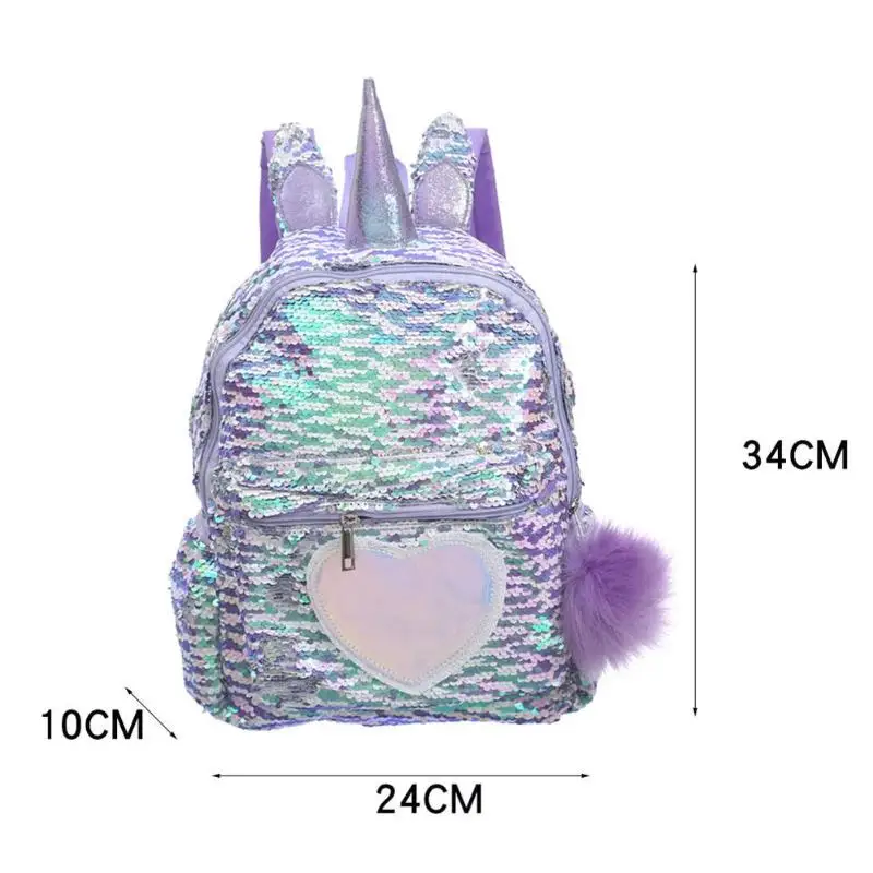 Cute Heart Sequins Travel Backpacks Kids Girls Glitter Shoulder Schoolbag