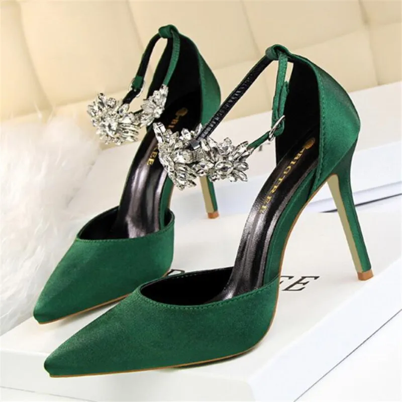 

2021 new women's shoes shallow mouth silk satin hollow net red shoes pointed toe genuine 10CM high heels sexy fashion