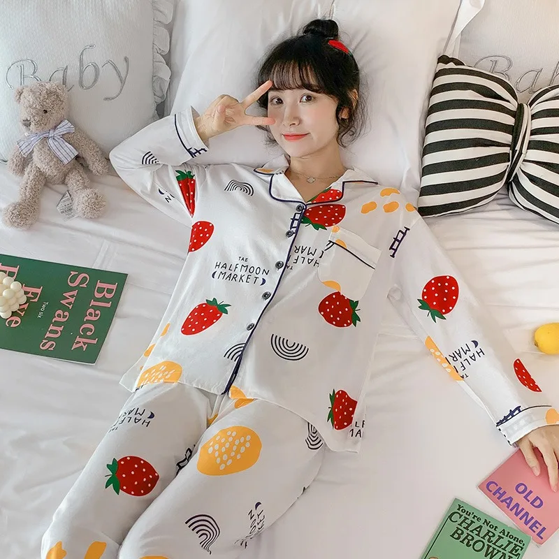 

2020 Autumn Winter Long Sleeve Cotton Print Pajama Set Women Sleepwear Suit Pyjama Loungewear Homewear Pijama Mujer Home Clothes