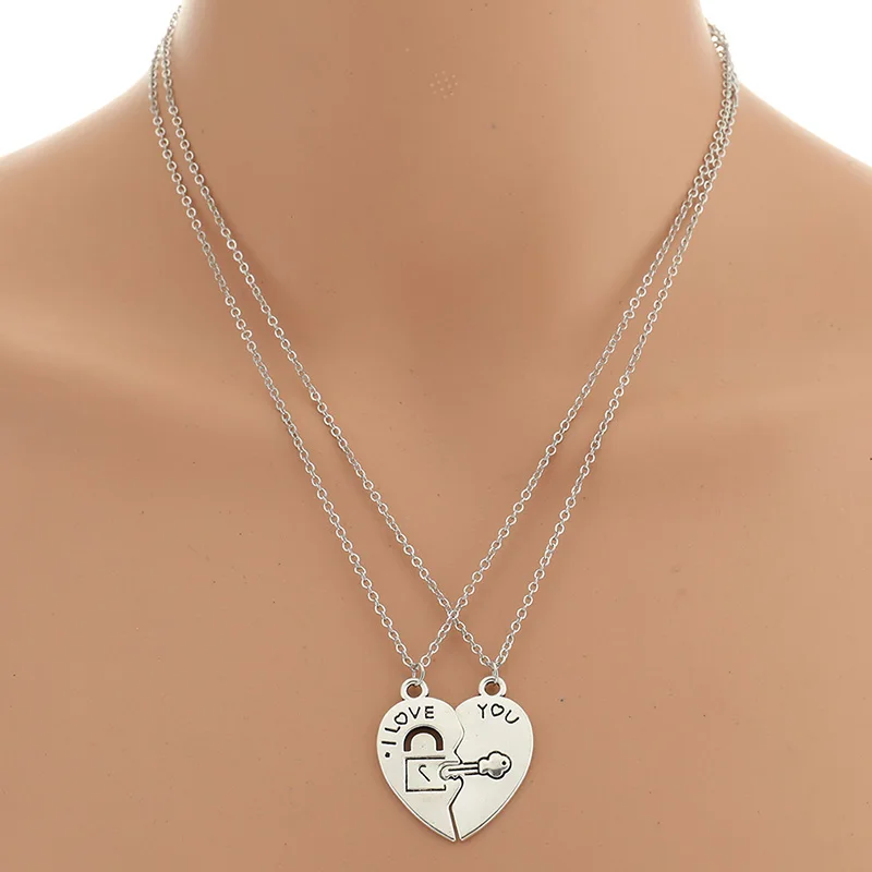 2 шт./компл. Пара Ожерелье для женщин и мужчин серебро две части сердце кулон