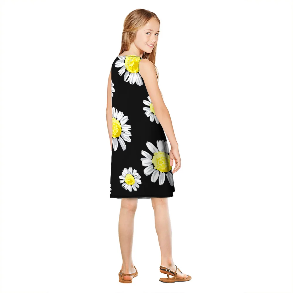 Summer Girls Dress Flower Print Sleeveless Kids Princess Dresses For Sundress Children Party 8-12 Years | Детская одежда и обувь
