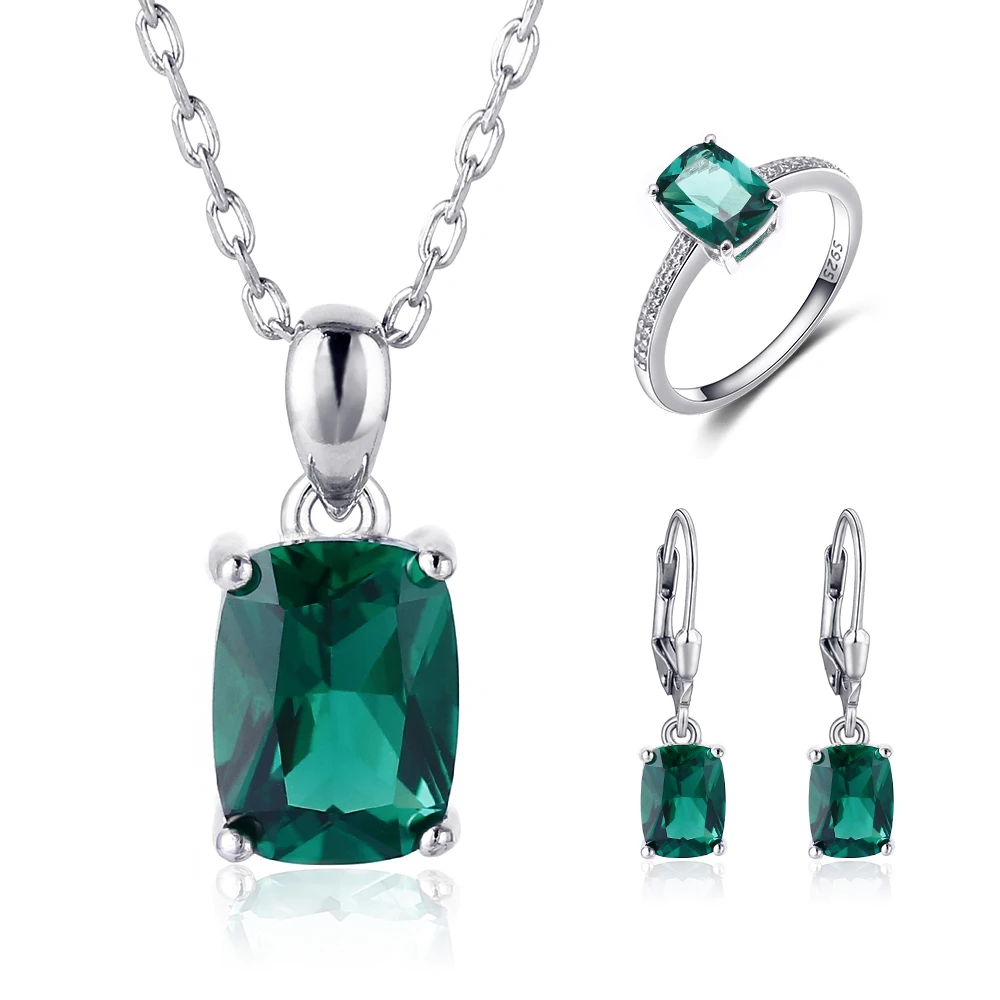 

JEWELRY WEDDING 925 STERLING SILVER RECTANGULAR DARK BLUE AND EMERALD AND LIGHT BLUE WOMEN'S WEDDING JEWELRY SET GIFT PARTY