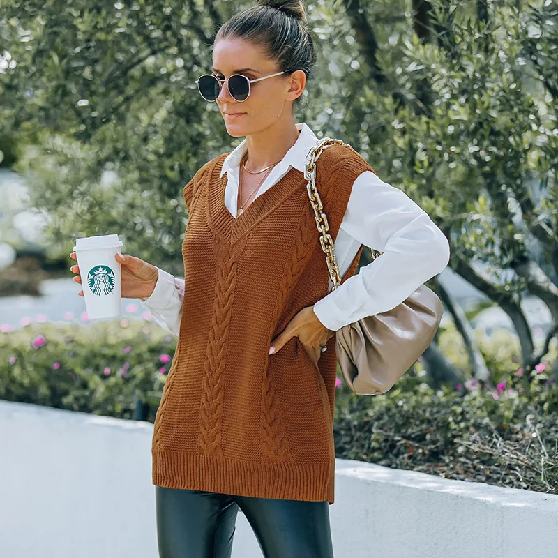 

Autumn Winter Knitting Waistcoat Women Solid Color V-neck Female Sleeveless Sweaters Slim Basics Ladies Vest Outerwear