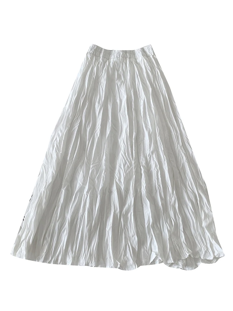 

Half length skirt women's 2021 spring and autumn new design pure color fashion student pleated mid long skirt high waist slim