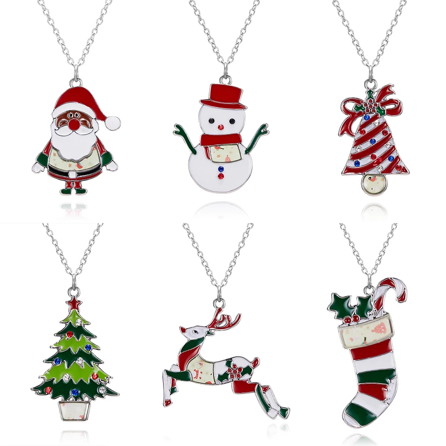 

Rinhoo Delicate Enamel Elk Deer Pendant Necklace Fashion Christmas Tree Snowman Bells Sock Clavicle Chain Jewelry Collier Femme