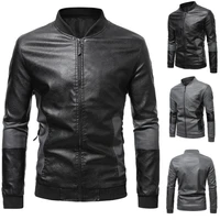 winter new style stand up collar handsome motorcycle pu leather jacket 2021 casual stitching jacket mens jacket men