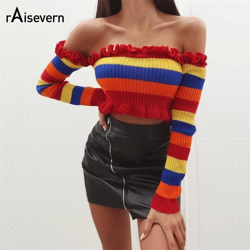 Модные женские пикантные Топы Raisevern с открытыми плечами и длинным рукавом