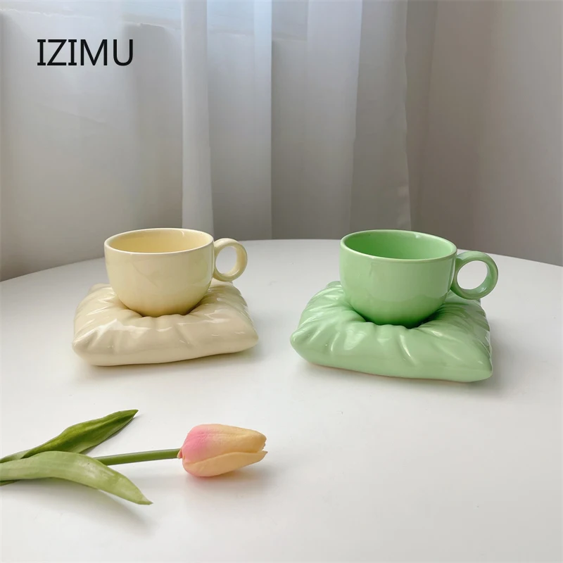 

Tea Mug Canecas термокружка Copo Termico кружки Cute Retro Afternoon Tea Pillow Coffee Cup Breakfast Ins Wind Ceramic Chick Cups