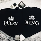 Футболка унисекс с надписью на День святого Валентина, топ, смешная футболка с надписью ее король, его королева, черная, подходит для пар