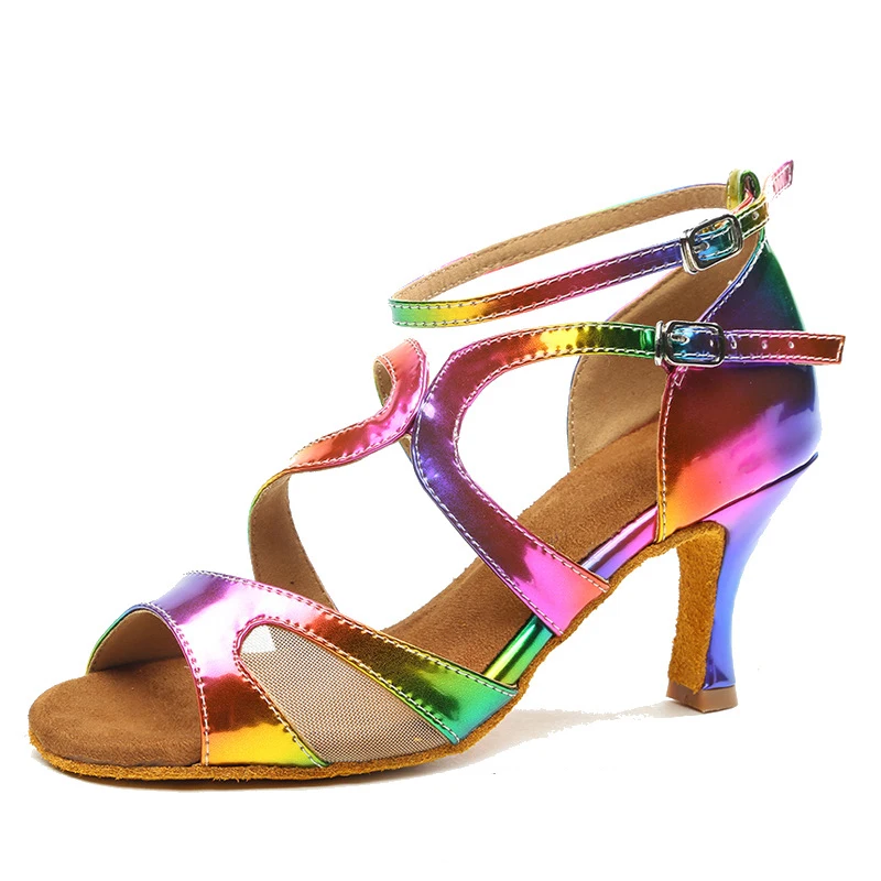 2020 New Latin Dance Shoes 5/7/9cm Heel Ballroom Dancing Rainbow Color Tange Sneaker PU for women | Спорт и развлечения