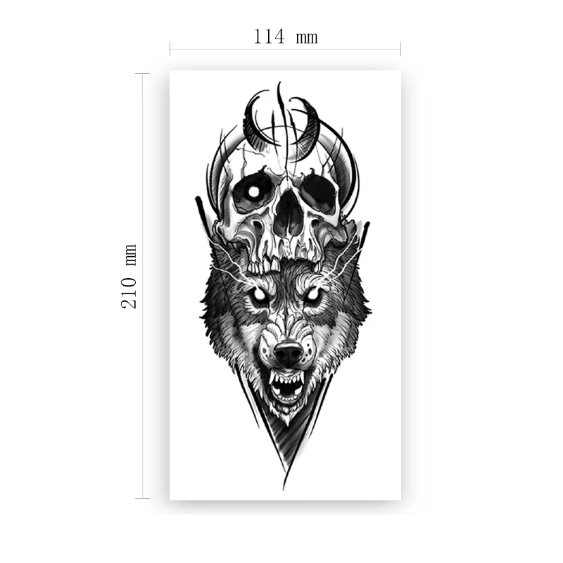 

Geometric Temporary Tattoo Sticker Black Wolf Skull Moon Line Design Fake Tattoos Waterproof Tatoos Arm Large Size for Women Men