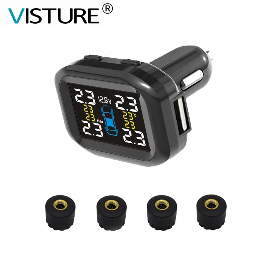Visture TPMS с 10 Вт USB выходом Автомобильный датчик давления в шинах Система мониторинга шин внешний внутренний датчик T05W T07W