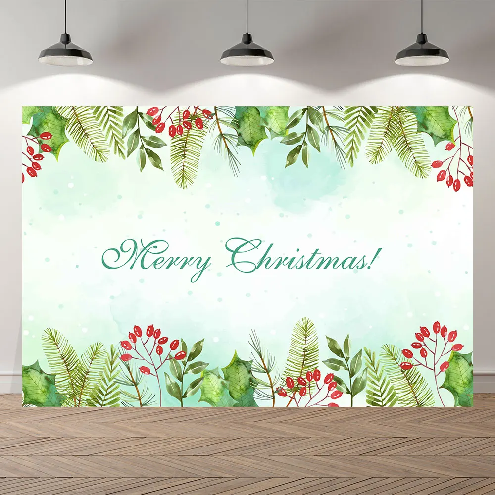 

NeoBack Merry Christmas Watercolor Christmas Tree Leaf Santa Claus Gifts Snow Party Banner Photo Backdrop Photography Background