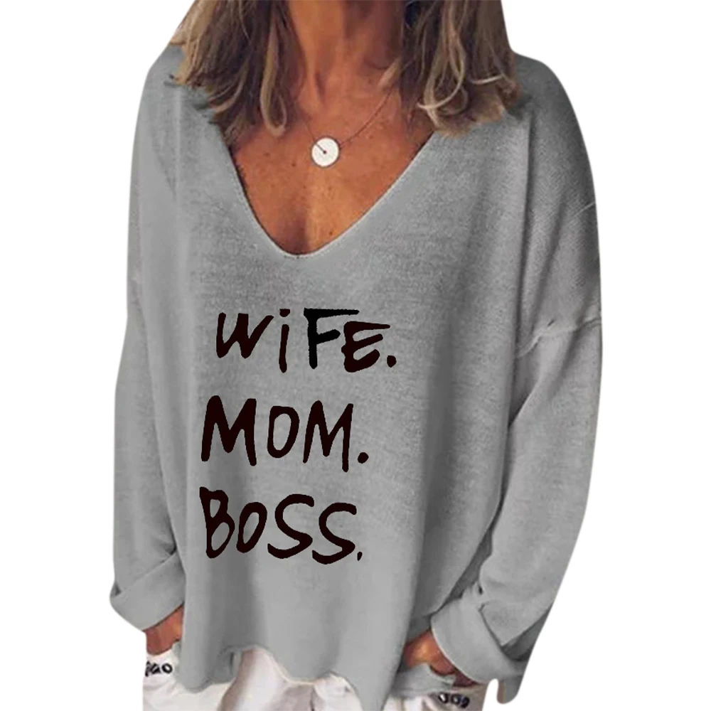 

Tops Letter Printed Women t shirt V neck Top Autumn Long Sleeve Pullovers V neck Women Clothing Casual Top Loose t Shirt Female