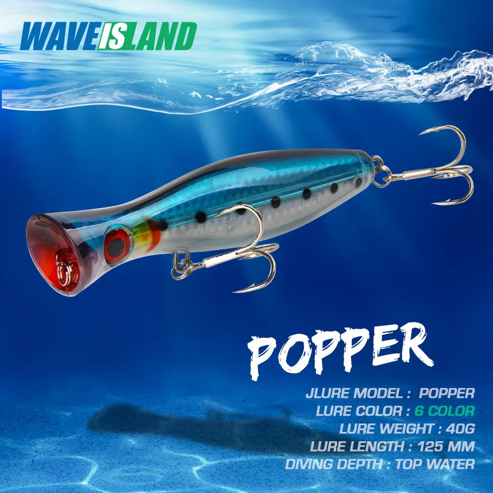 WAVEISLAND новый большой Popper Рыбная приманка 40 г/12 5 см Топ воды искусственная для
