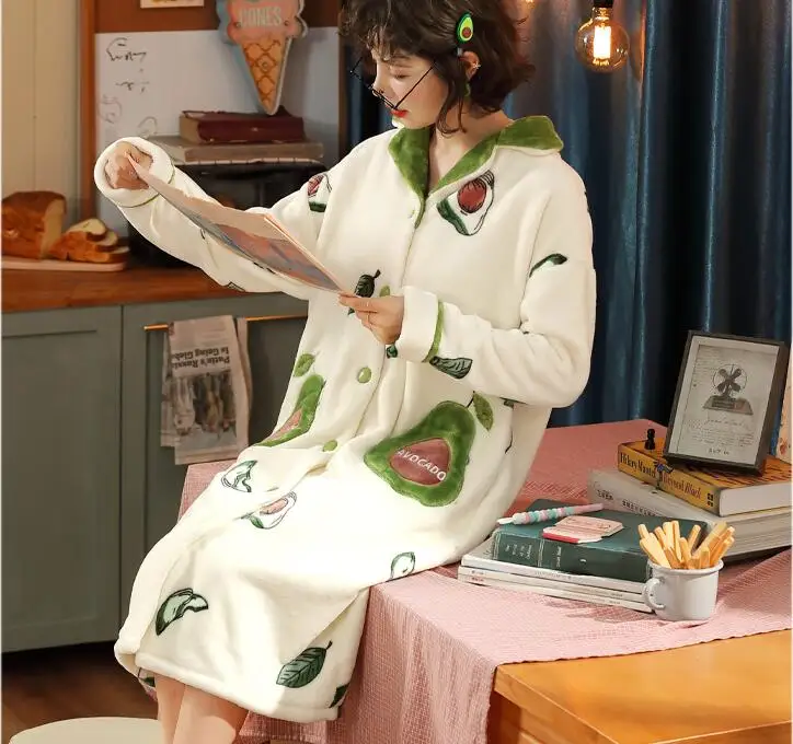 

2020 Women Plus Size Warm Coral Flannel Sleepwear Female Nightgown Winter Thick Nightshirt Leisure Long Sleeve Nightwear