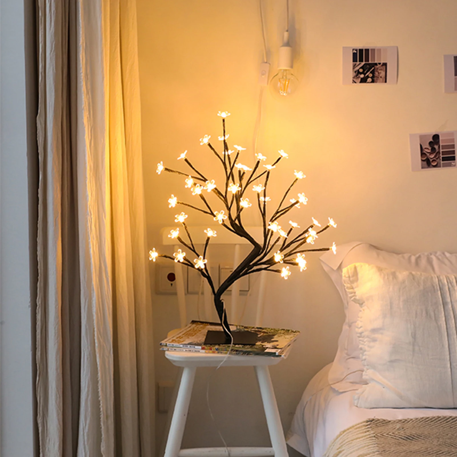

Cherry Blossom Tree Light 24/36/48 LED Bonsai Bedroom Night Light USB Sakura Flower Bedside Table Lamp Decor Mesa Of Living Room
