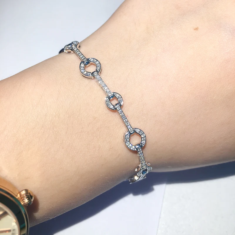 

Luxury Chain Diamond Bracelet Bangle Real 925 Sterling Silver Engagement Wedding Bracelets For Women Bridal Fine Party Jewelry