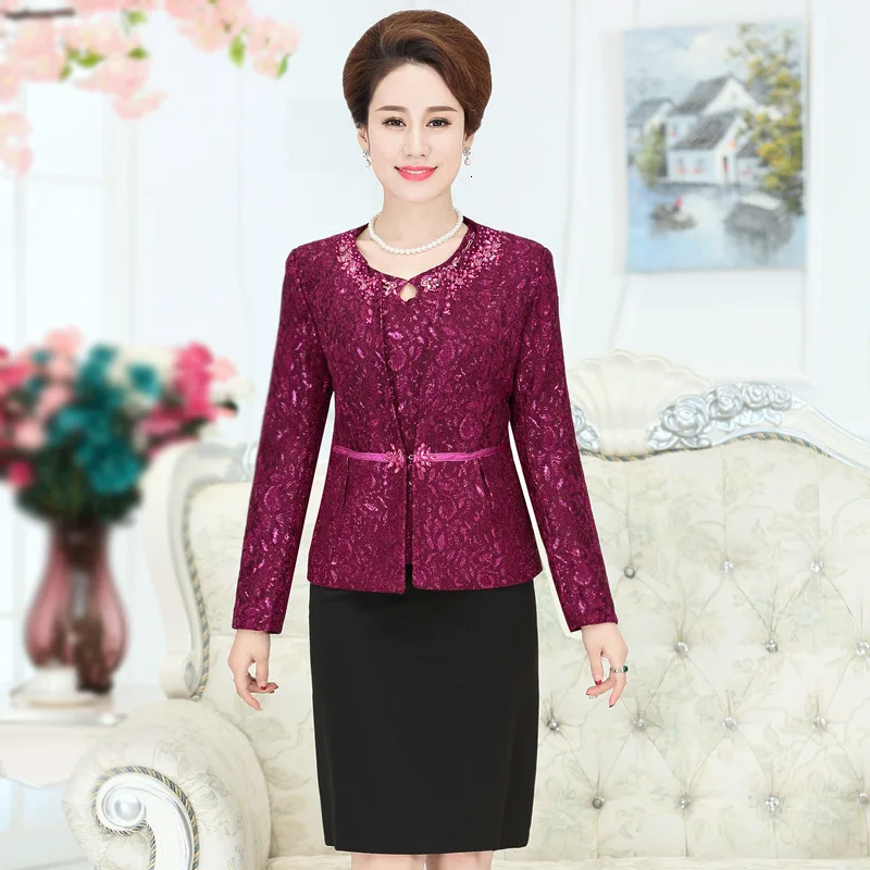 

Vintage Elegant Office Ladies Dress Suits with Jacket Business Formal Wedding Guest Wear Groom Mother of Bride Two Piece Set