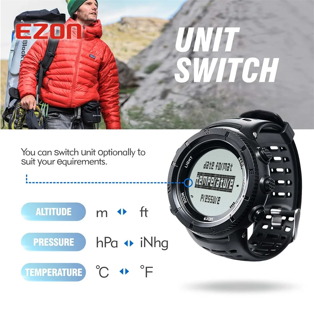 EZON H001H11 Smartwatch блок swich gps шагомер Бег открытый спортивный компас термометр Смарт