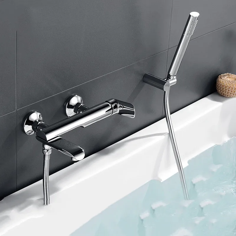 

Медный семейный набор, однотонные латунные вращающиеся смесители горячей и холодной воды для ванной комнаты, смеситель с ручным настенным креплением, хромированный