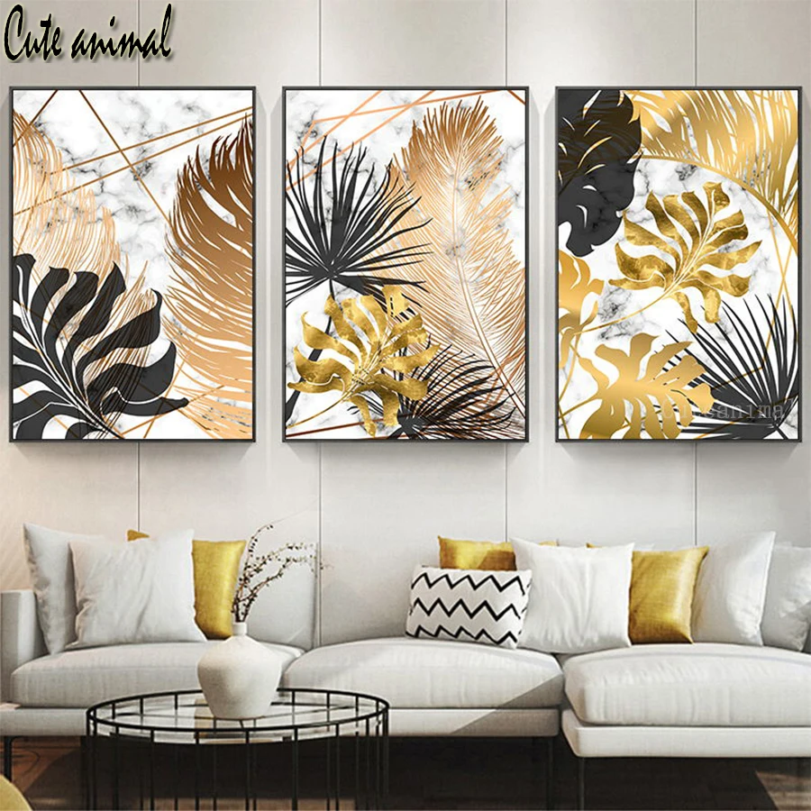 

5D Diamond Painting cross stitch kits Golden leaf feather plant Full drill square diamond Mosaic diamond Embroidery Handmade