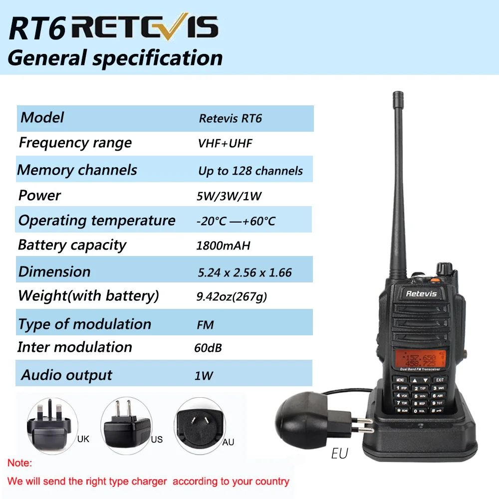 4 шт. IP67 Водонепроницаемый Радио рация Retevis RT6 радиочастотный трансивер UHF 5/3/1 Вт VHF UHF 136-174 МГц/400-520 МГц cb радио Comunicador