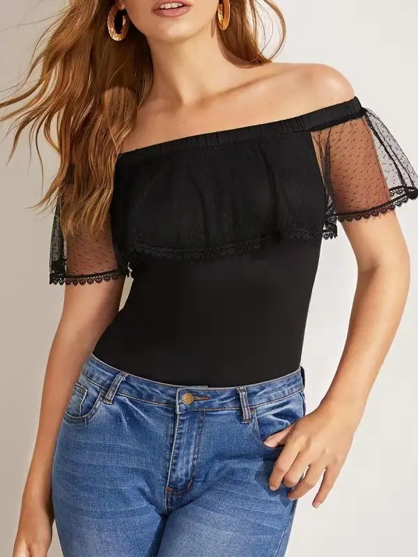 

2021 Spot New Women's Collar Ruffled T-shirt Slim Slimming Sweater Top.
