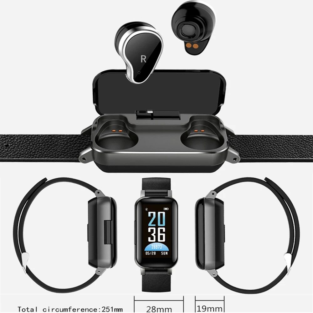 Беспроводные наушники Bluetooth 5 0 2 в 1 водонепроницаемые умные браслеты с ЖК панелью