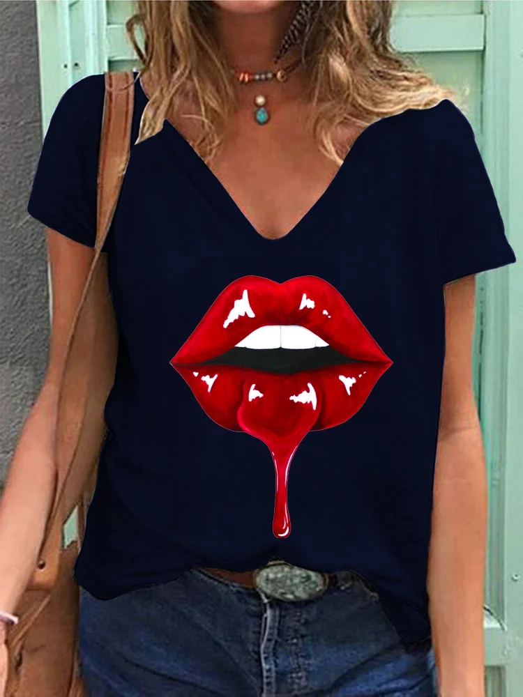 Женская летняя футболка с V-образным вырезом коротким рукавом | одежда