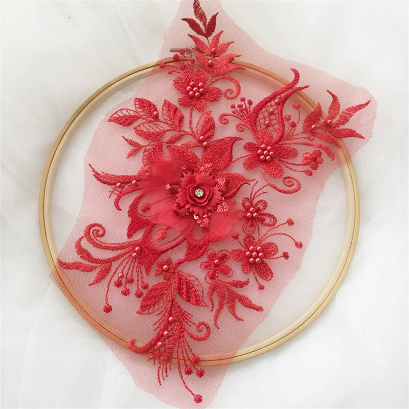 

Sew-On-Patch Fabric Flowers-Beads Embroidery Lace Wedding-Dress Rhinestone Appliques