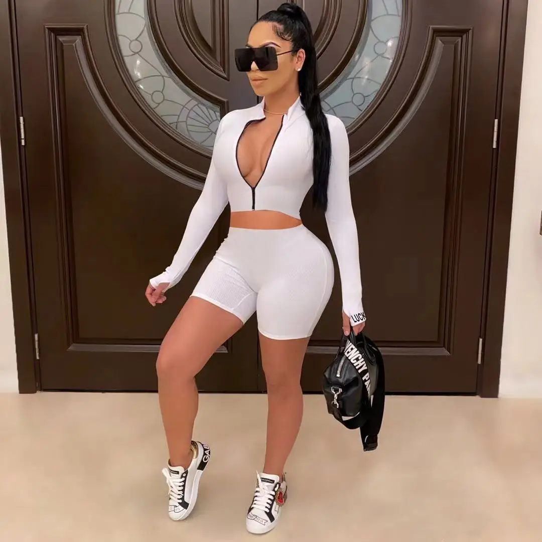 

2021 summer new products hot style AliExpress hot selling hot selling sexy women's suit two-piece suit Slim L-neck