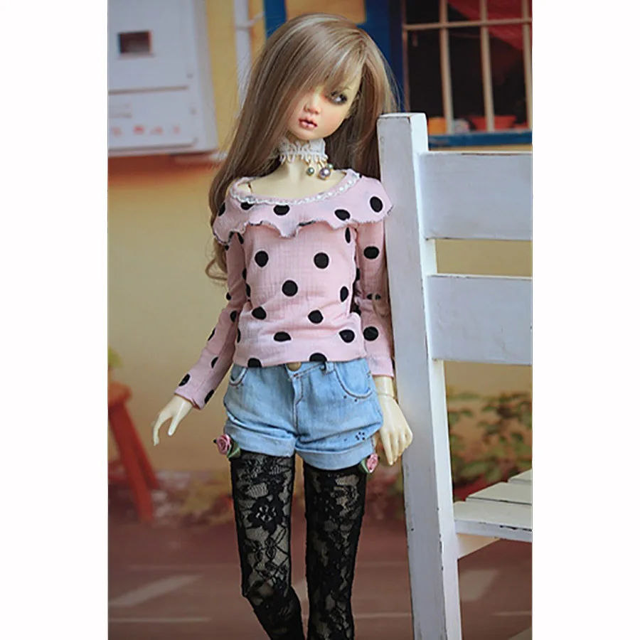 Одежда для кукол Bybrana Bjd розовый черный пятнистый кружевной топ + джинсовые шорты