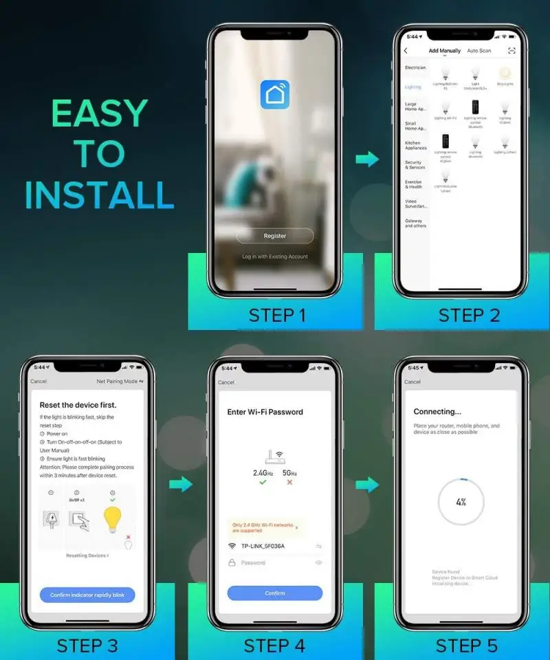 

1-5 Pcs 6W WiFi Smart Light Bulb E14 LED RGB Lamp Work With Alexa/Google Home 85-265V RGB+White Dimmable Timer Function
