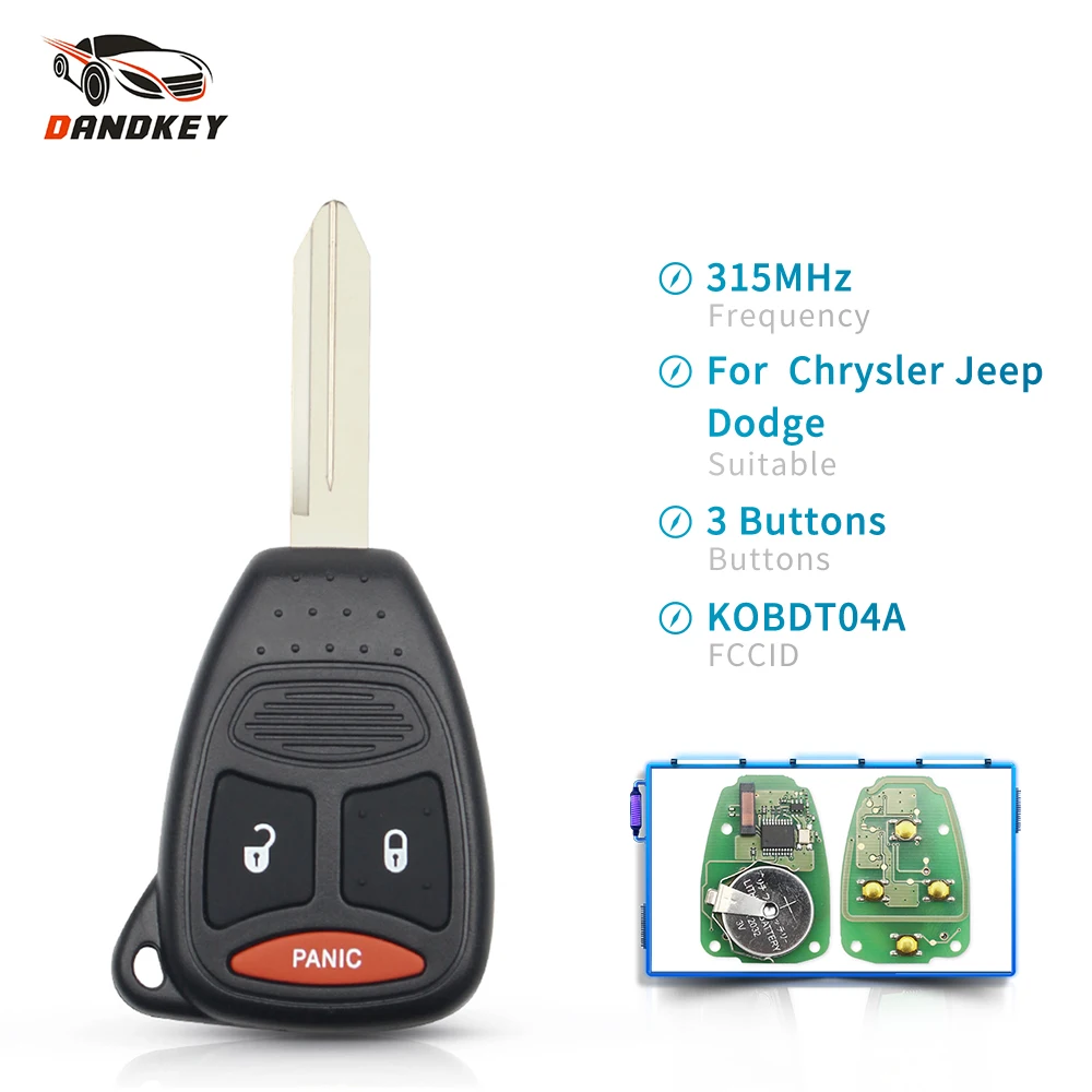 

Dandkey 315mhz KOBDT04A Car Remote Key Fob 3 Buttons For Dodge Chrysler Jeep Dakota Durango Charger 300 Aspen Grand Cherokee