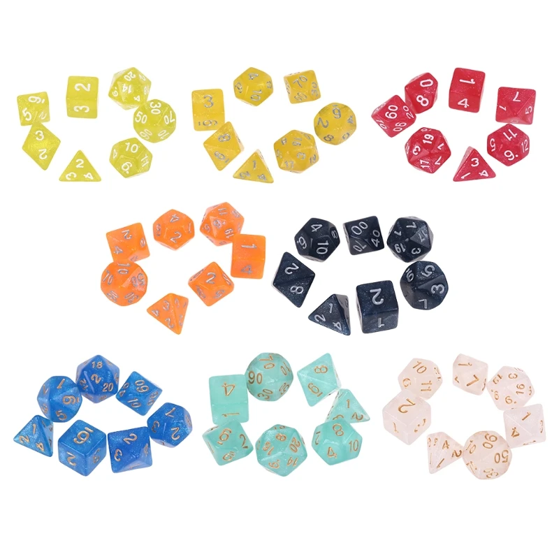 

7pcs D20 Acrylic Polyhedral Dice Glitter Double Colors 20 Sided Dices Table Board Playing Game